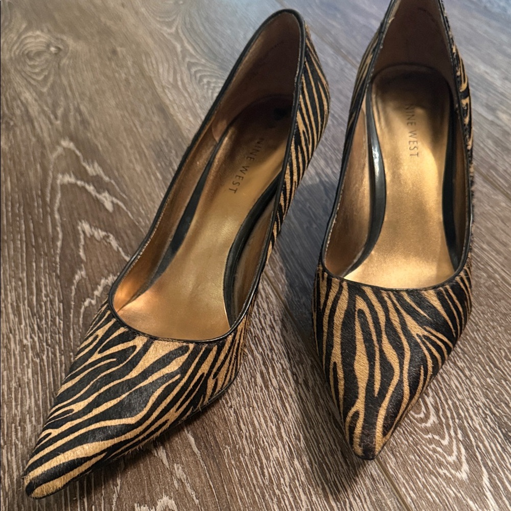 Nine West Animal Print Heels - Black and Tan